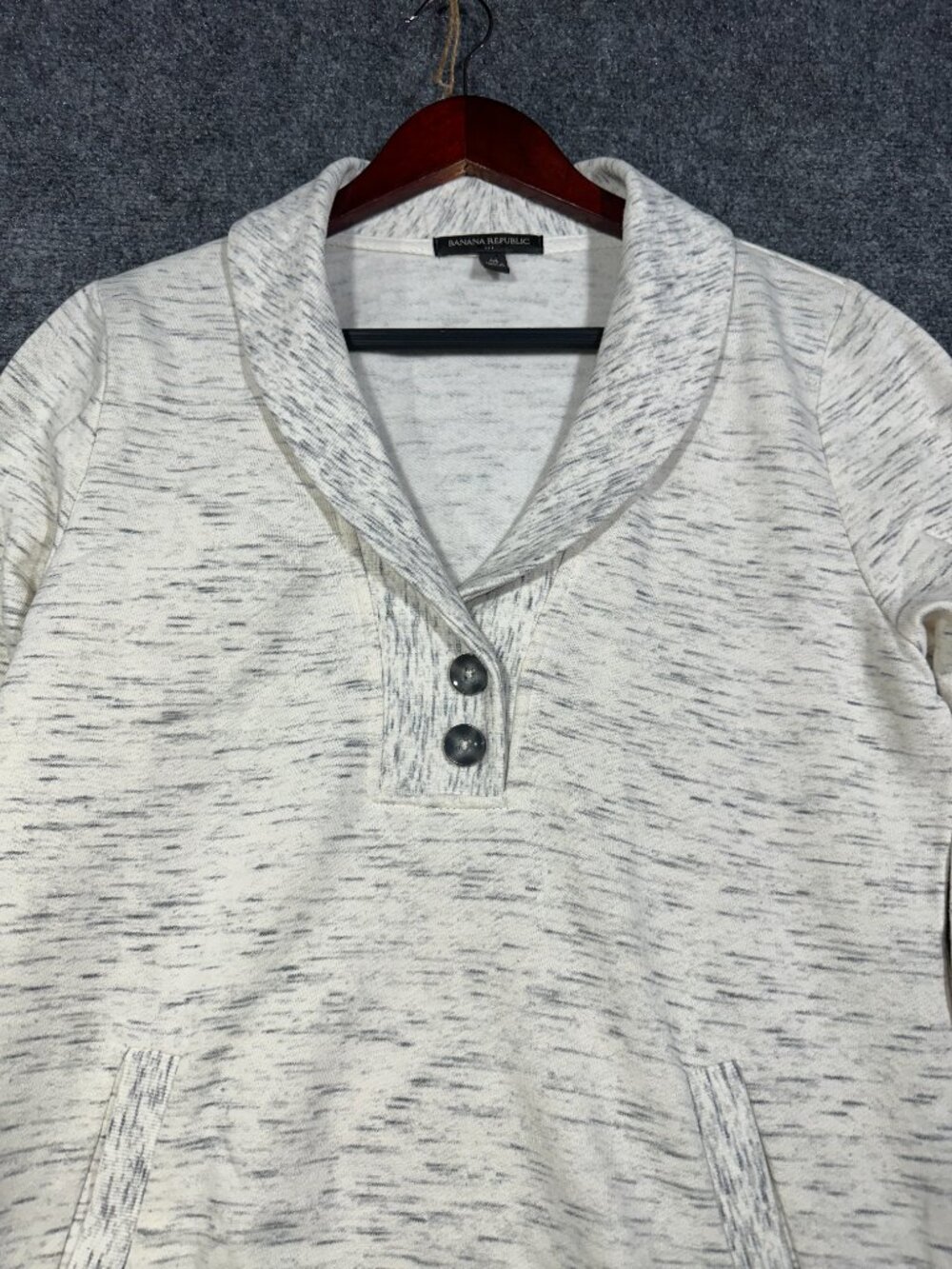 Banana Republic Sweater Womens Medium Ivory Knit Ribbed Cuffs Hem Pockets Button - Picture 4 of 8